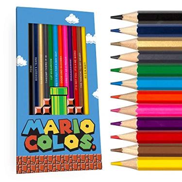 Imagem de Pun Labs Mario Colos. Conjunto de lápis de cor para fãs | Conjunto de 12 lápis de paródia inspirados em Mario | Cada lápis de cor é estampado com referências inteligentes de jogos | Ótimo presente