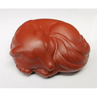 Imagem de Tsreinh Ornamentos de raposa de animais de estimação roxo feito à mão, decorações de escritório em casa (com caixa de presente)