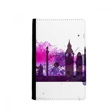 Imagem de Porta-passaporte aquarela roxo Reino Unido Inglaterra Londres porta-passaporte Notecase Burse capa carteira porta-cartão, Multicolor