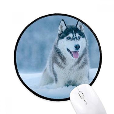 Imagem de Tapete de rato de cachorro animal neve husky imagem desktop escritório tapete redondo para computador