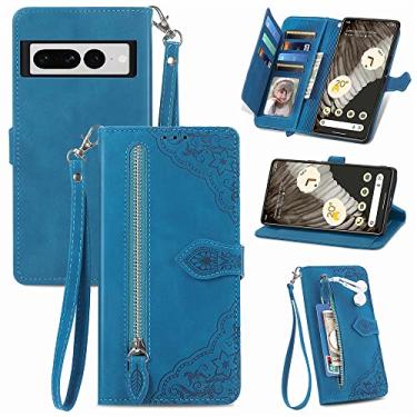 Imagem de Capas de telefone com compartimentos de cartão de luxo para Google Pixel 7 7 Pro capa de couro cordão de negócios com zíper suporte carteira clipe para telefone Google Pixel 7 7 Pro capas (azul, Google Pixel 7 Pro)