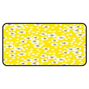 Imagem de Tapetes de cozinha amarelo branco flor floral área de cozinha tapetes e tapetes antiderrapante tapete de cozinha tapetes de porta de entrada laváveis para chão de cozinha casa escritório pia lavanderia interior exterior 101,6 x 50,8 cm