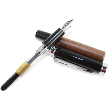 Imagem de Caneta-tinteiro Gullor Noble Jinhao 8802 de madeira marrom com ponta M e tampa preta
