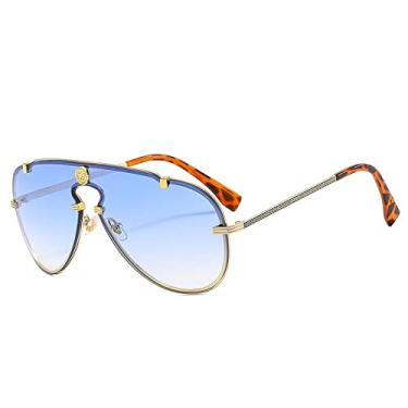 Imagem de Óculos de sol de liga vintage de uma peça para mulheres moda gradiente óculos de sol masculinos óculos de direção senhora tons, azul dourado, tamanho único