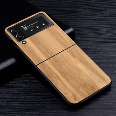 Imagem de Estojo de madeira com textura para Samsung Galaxy Z Flip3 Flip4 5G Capa preta rígida para celular Z Flip 3 4 PC de luxo Shell Flip3,BAB094,10, para Samsung Z Flip4 5G