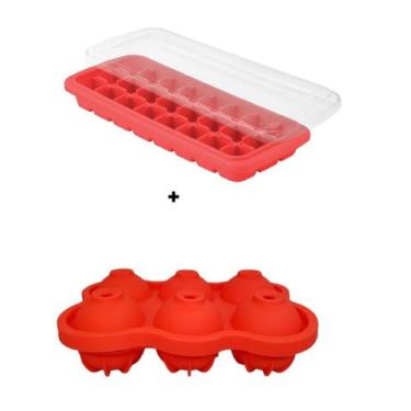 Imagem de Forma De Gelo De Silicone Kit Completo - Não Derrama - Forma Com Tampa