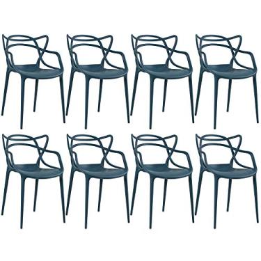 Imagem de Loft7, Conjunto Kit 8 Cadeiras Design Allegra Polipropileno Injetado Alta Densidade Empilhável Sala Cozinha Jantar Bar Jardim Varanda Azul Petróleo