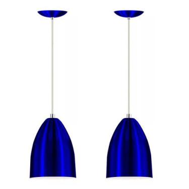 Imagem de Kit 2 Lustre Pendente Luminária Cone Alumínio Azul Metalico - Marryluz