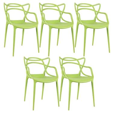 Imagem de Loft7, Conjunto Kit 5 Cadeiras Design Allegra Polipropileno Injetado Alta Densidade Empilhável Sala Cozinha Jantar Bar Jardim Varanda Verde Claro