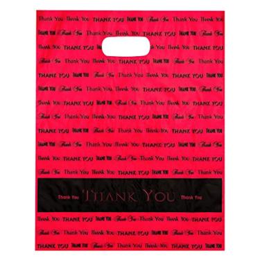 Imagem de Sacos de plástico com alça recortada de 30,48 x 38,1 cm "Thank You" 50/cs, Vermelho, 12 Inch x 15 Inch