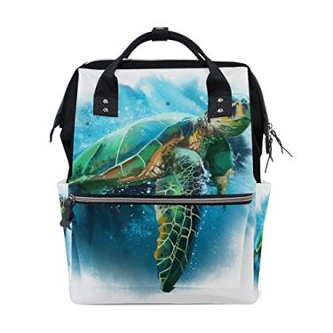 Imagem de Bolsa de fraldas para bebês Mochila de viagem Mochila para mamãe Big Sea Turtle Aquarela para mamãe Dad M por Top Carpenter