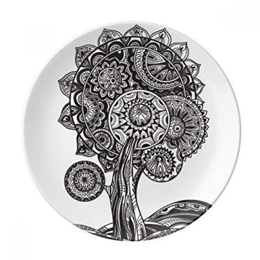 Imagem de Prato de planta de girassol de flor branca preta decorativa de porcelana salver louça de jantar