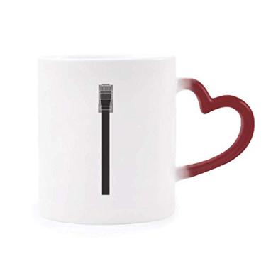 Imagem de Cabo de Internet preto padrão plugue sensível ao calor Caneca vermelha muda de cor grés copo