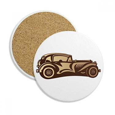 Imagem de Caneca de porta-copos marrom clássica com estampa de contornos de carros e pedra absorvente de proteção de mesa
