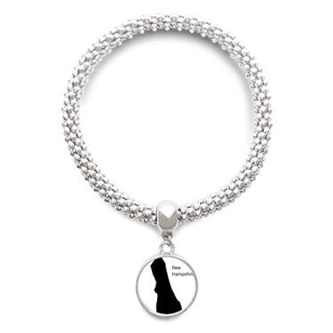 Imagem de DIYthinker Pulseira de prata New Hampshire USA com contorno do mapa dos EUA e pingente de corrente ajustável