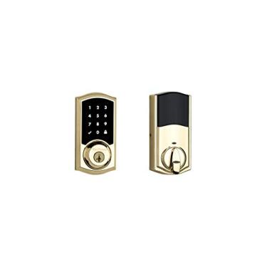Imagem de Kwikset Fechadura inteligente eletrônica SmartCode com tela sensível ao toque tradicional 916 com segurança SmartKey e tecnologia ZigBee 3.0 em latão polido, latão polido vitalício