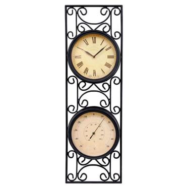 Imagem de Relógio de Parede e Termômetro Metal Arabesco Greeway 70 cm