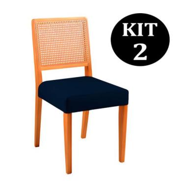 Imagem de Kit 2 Cadeiras De Jantar Estofada Azul Em Veludo Ekran - Decorium