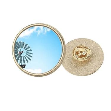 Imagem de Windll White Clouds Blue Sky Round Metal Dourado Broche Clip, Medium, não aplicar