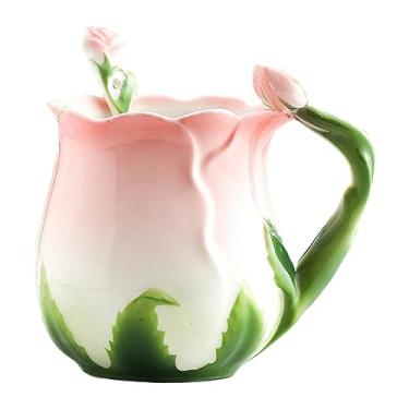 Imagem de CAPIJIONG 320 ml/10 onças esmalte porcelana sob o esmalte cor criativa caneca de rosa cerâmica caneca de café para escritório casa - rosa
