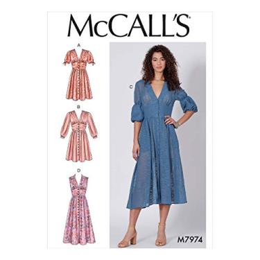 Imagem de McCall Pattern Company McCall's Vestido feminino sem mangas e manga curta com botões, padrões de costura, tamanhos 48-56