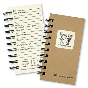Imagem de Dining Out, A Restaurant Journal - MINI Kraft Hard Cover (prompts on every page, SPACE FOR 80 RESTAURANTS recycled paper, read more...)