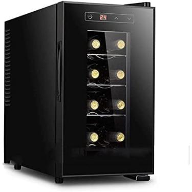 Imagem de Refrigerador Pequeno Para Armário De Vinho, Refrigerador De Adega De Bancada Autônomo Preto, Refrigerador Para 8 Garrafas Com Trava, Controle Digital De Temperatura Com Porta De Vidro,Vertical,Ple