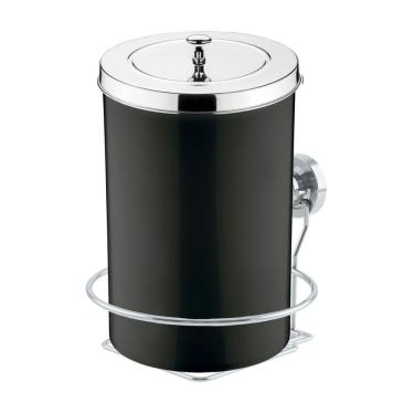 Imagem de Kit Lixeira 8 Litros Com Suporte De Ventosa Para Banheiro Cozinha Preto Cromado - Future