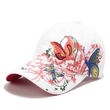 Imagem de Boné de beisebol feminino bordado borboleta lantejoulas flores borboleta lantejoulas bordado boné de beisebol, Branco, M