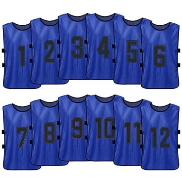 Imagem de Homtoozhii 12 peças para adultos com pinnies de futebol de secagem rápida, camisetas juvenis esportes juvenis treinamento de equipe de futebol numerado babadores colete esportivo de treino