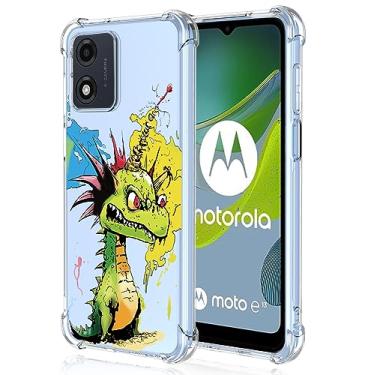Imagem de XINYEXIN Capa transparente para Motorola Moto E13, fina à prova de choque TPU bumper capa de telefone transparente padrão fofo, arte legal colorida grafite série - dinossauro