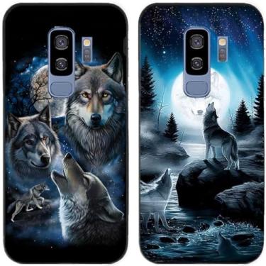 Imagem de 2 peças Moon Wolf Group Capa de telefone traseira impressa TPU gel silicone para Samsung Galaxy todas as séries (Galaxy S9 Plus / S9+)