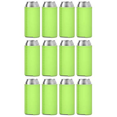 Imagem de TahoeBay 6 mangas finas de lata – Coolers de cerveja de neoprene em branco – Compatível com RedBull de 325 ml, Michelob Ultra, seltzer de garra branca, Lime Green, 12oz, 12