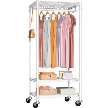 Imagem de Arara de roupas com rodinhas resistente FUTASSI P6 Mini, cabideiro para pendurar roupas, suporte independente com rodas, portátil para armário, máximo de 163 kg, 60 L x 35,5 P x 190 cm A, branco