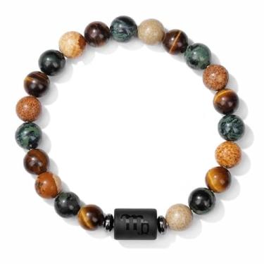 Imagem de Pulseira do zodíaco para mulheres e homens, signo do zodíaco, pulseira de contas de pedra natural com cartão de desejos, 12 constelações, distância, oração, bênção, pulseira para casais, amigos,