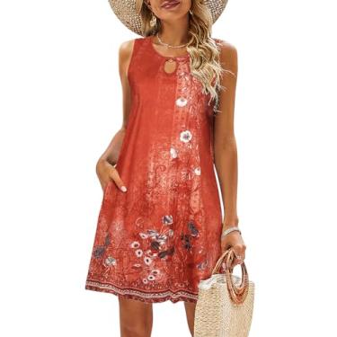 Imagem de SimpleFun Vestidos de verão para mulheres 2024 camiseta floral de praia vestidos casuais boho com bolsos, Floral vermelho, XXG