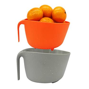 Imagem de MiHerom Conjunto de tigelas de coador grande 2 em 1, coadores de alimentos com boa aderência para lavar frutas, legumes, macarrão, base antiderrapante, lavável na máquina de lavar louça (laranja)