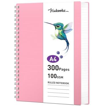 Imagem de HIUKOOKA Caderno espiral A4 - Caderno de 300 páginas forrado em espiral, caderno grande de capa dura 21,5 x 28 cm, caderno de papel grosso de 100 g/m² para diário feminino, estudo, reunião (rosa)