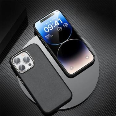 Imagem de Capa de telefone magnética de couro de luxo para iphone 14 15 pro max proteção da câmera capa macia fosca, preto magnético, para iphone 15 pro