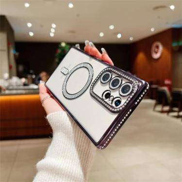 Imagem de Capa para s23 ultra 3d diamante glitter magnético carregamento sem fio strass capa, preto, para s23 ultra case