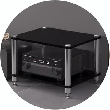 Imagem de Rack HiFi AV 2/3/4 camadas Suporte de TV Amplificador Equipamento Armário Prateleiras de armazenamento de mídia Suporte HiFi Suporte para tocador de discos, preto, 60 * 48 * 40 cm (2 camadas