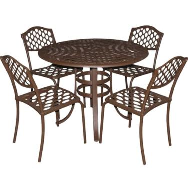 Imagem de Conjunto de Mesa Alumínio 4 Cadeiras de Jardim Cozinha e Varanda, Marrom