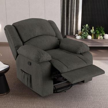 Imagem de Poltrona Do Papai Reclinável Sala De Cinema Barcelona Glider Manual Giratória Massagem Linho Chumbo