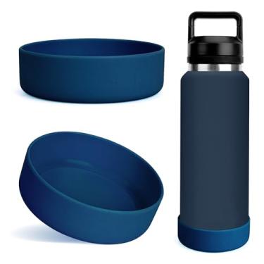 Imagem de Linkidea Bota de garrafa de água compatível com YETI Rambler Bottle 737 g, Yonder 963 g, protetor de silicone antiderrapante para garrafa de água (azul marinho/pacote com 2)