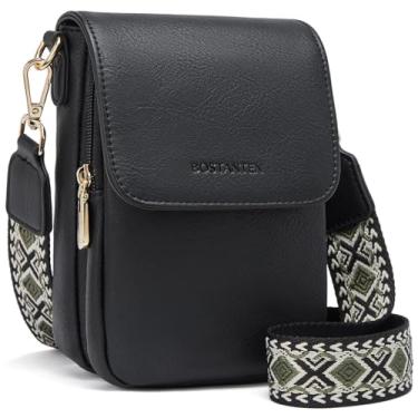 Imagem de BOSTANTEN Bolsas pequenas transversais femininas para celular, carteira de couro com compartimentos para cartões, A05 - Preto, Small, Bolsa para celular