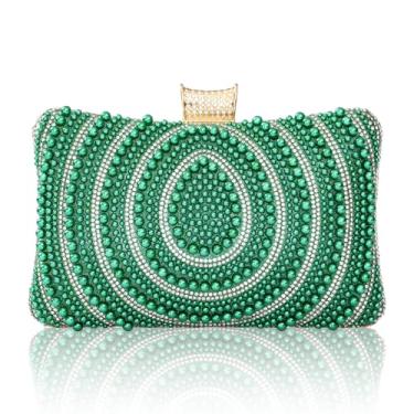 Imagem de Beaguful Bolsas femininas com contas de pérolas para noivas de casamento e noite, bolsa clutch de luxo com corrente, Verde, 7.9 x 2.5 x 4.9 inches