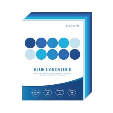 Imagem de Pikalon 50 folhas de cartolina azul 21 x 28 cm, 5 cores sortidas de papel cartão colorido 30,4 kg/180 g/m² perfeito para artesanato faça você mesmo, scrapbook, decoração, cartão (azul)
