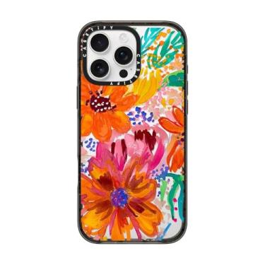 Imagem de CASETiFY Impact capa para iPhone 16 Pro Max [fina/proteção contra 2,5 m de queda, 4 vezes proteção de grau militar/Compatível com Magsafe], EttaVee Watercolor Fleurs, preto transparente