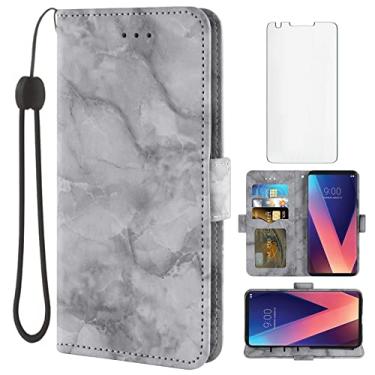 Imagem de Asuwish Capa compatível com LG V35 ThinQ V30 Plus e protetor de tela de vidro temperado com compartimento para cartão de celular com suporte para carteira de mármore para LGV30 LGV35 LG30 LG35 V 30 35