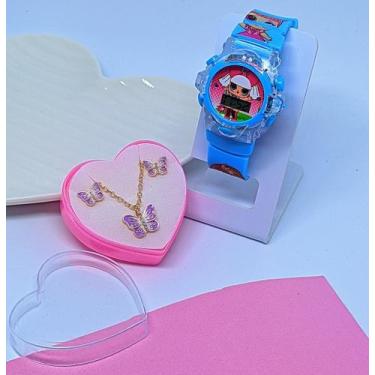 Imagem de Kit Relógio Digital Pisca Luz Colorido Toca Musica Princesa Disney + C